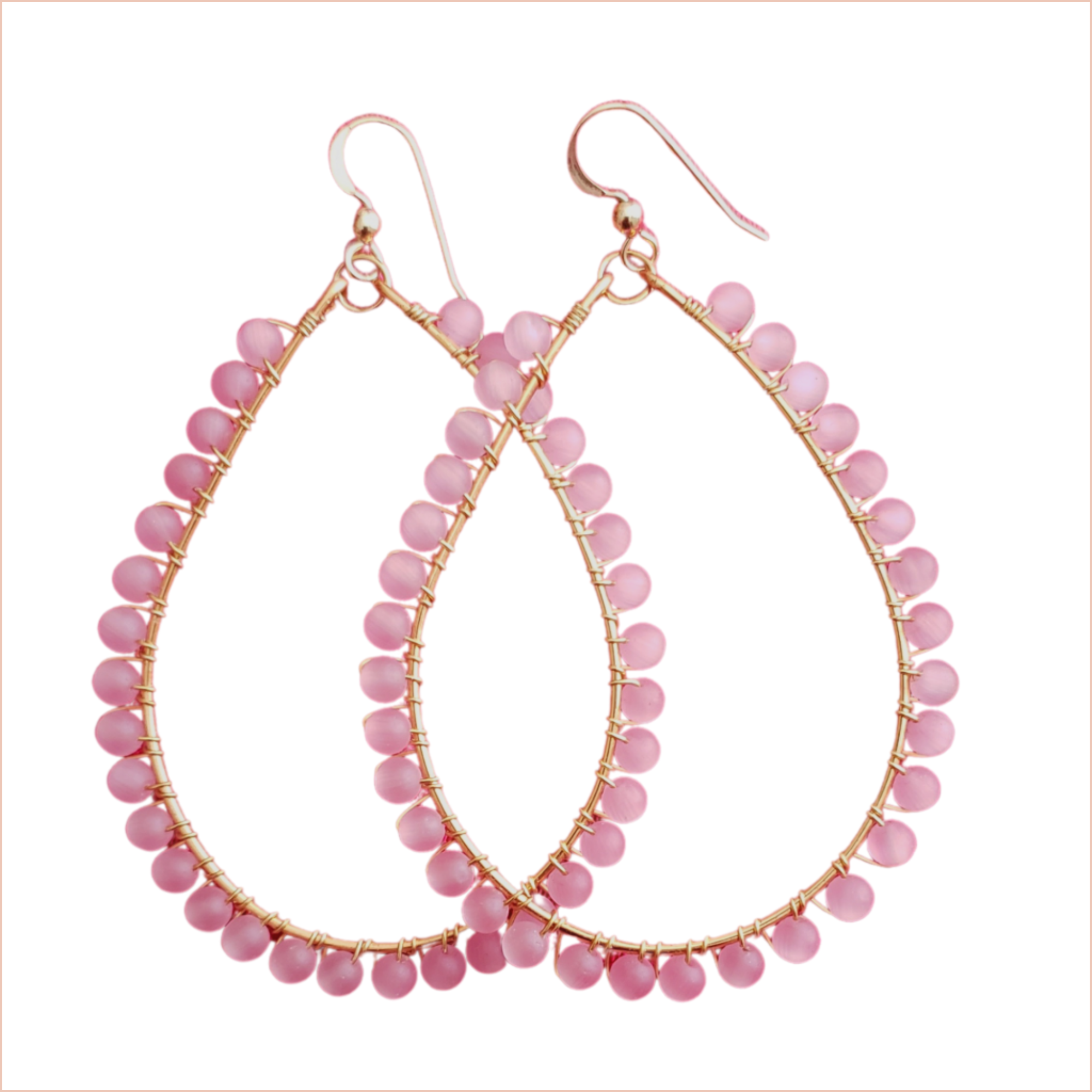Handmade pink wired hoops by available at http://gemdesignsllc.com