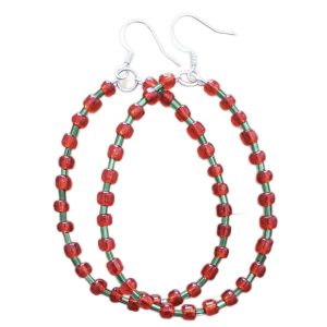 Red and Green Seed Bead Hoops