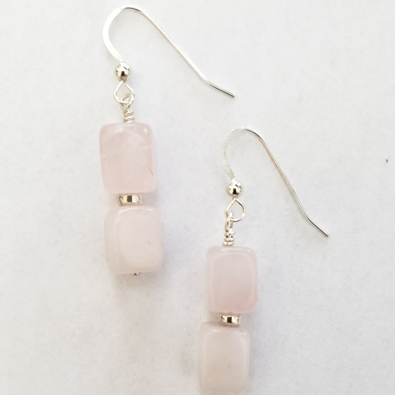 ROSE QUARTZ SQUARE DANGLES - Image 2