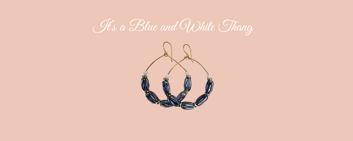 It's a blue and white thang handmade hoops