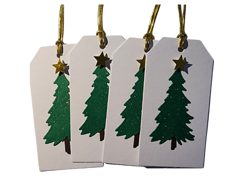 PRE-ORDER YOUR HANDMADE CHRISTMAS GIFT TAGS 28 4 pc Green Sparkle with Star