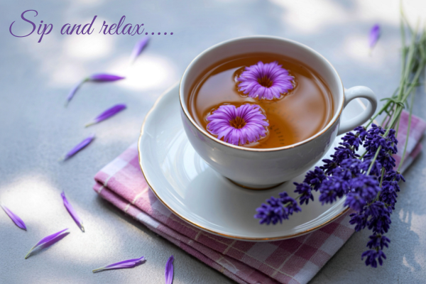 Relax and sip a cup of lavender tea