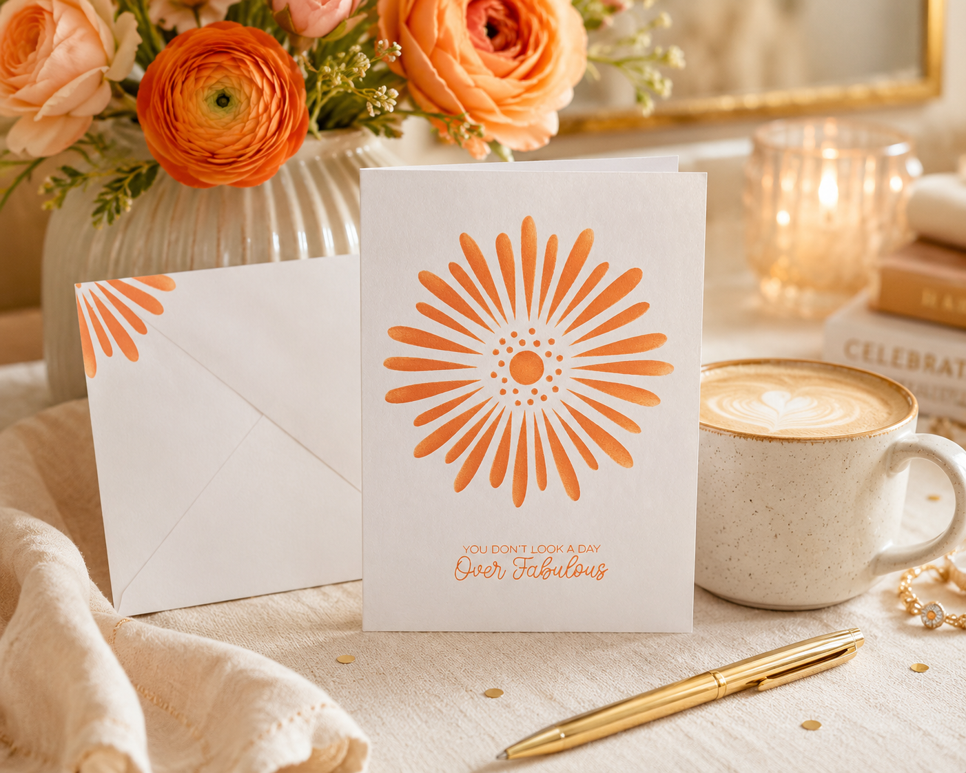 Beautiful Orange Floral Blank Notecard for the stationery lover