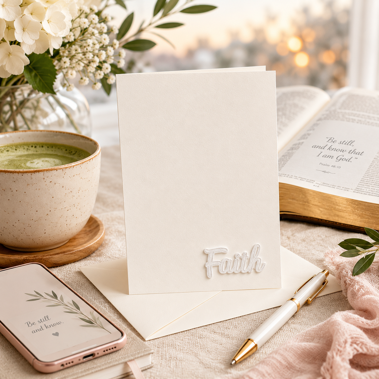 Blank Notecard with the two dimensional Faith sentiment.